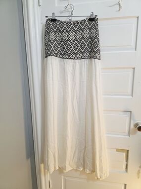 Black & White Maxi Skirt with Geometric Waistband
